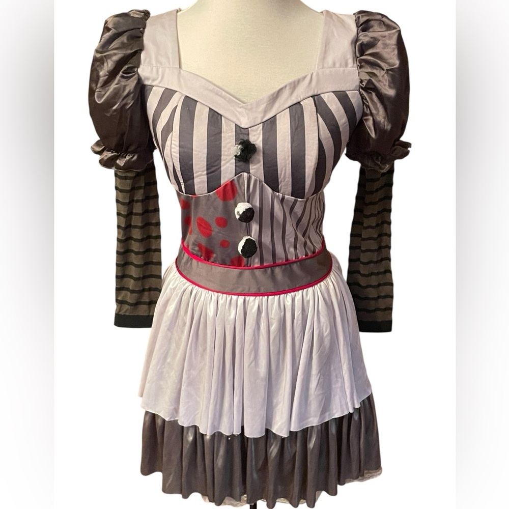 Creepy Clown Woman Dress Puff Sleeves Halloween Costume Cosplay Adult Size Large - Picture 4 of 15
